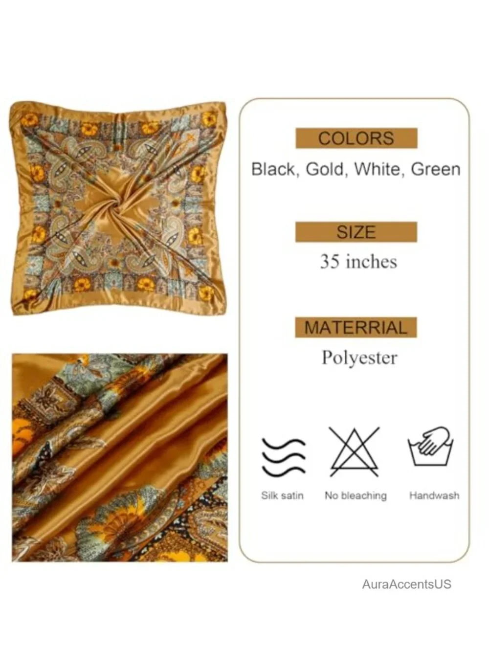 4 Pack Square Hair Scarves Silk-Like Bandanas 35 Inches